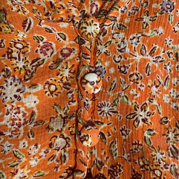 Free People Lela blouse retro inspired floral print orange background - Picture 13 of 16